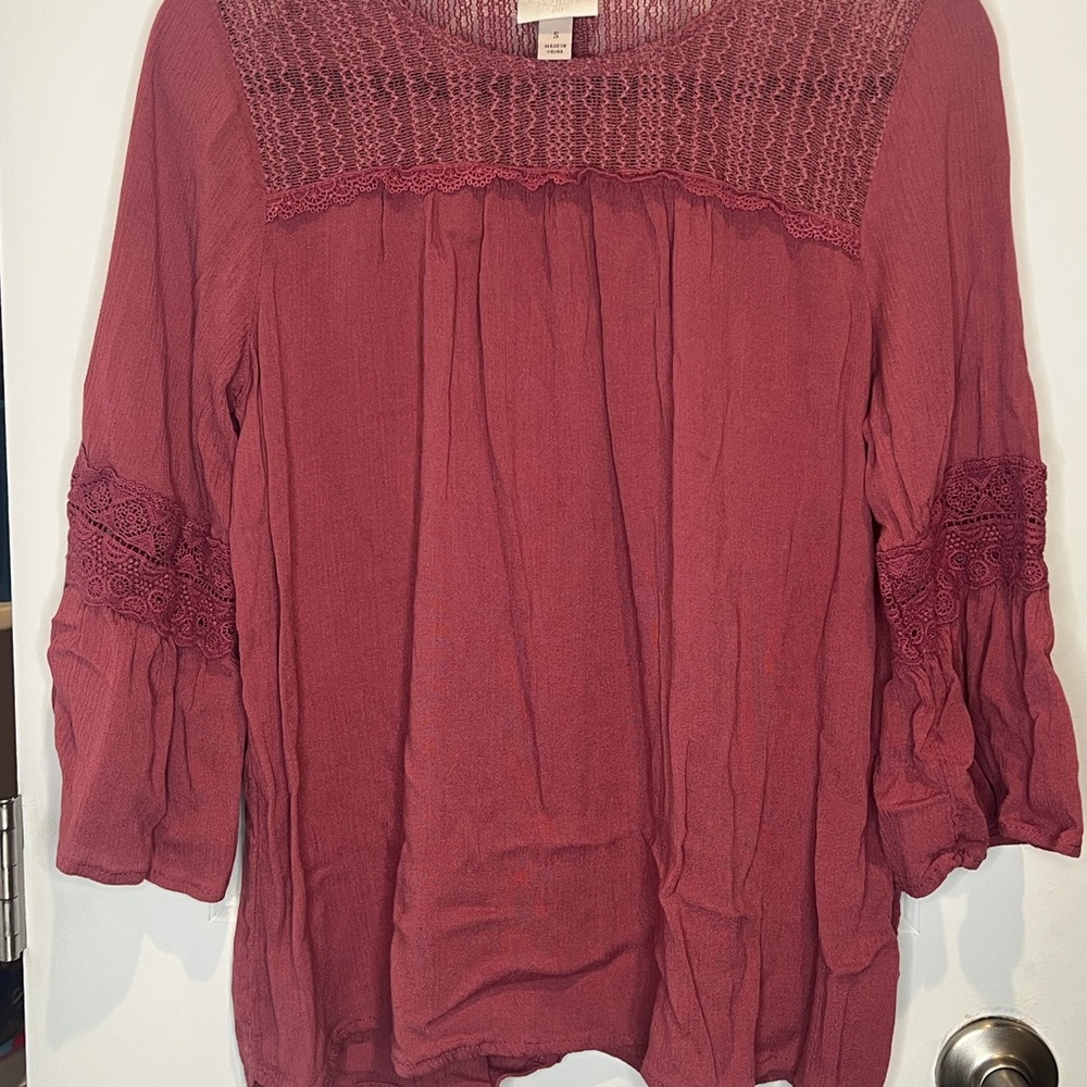 Knox Rose Lace Accent Blouse - Deep Red